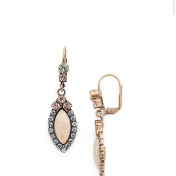 Sorrelli Creamy Semi Precious Cabochon Light Sapphire Accented Earrings-Boutique - Picture 4 of 5